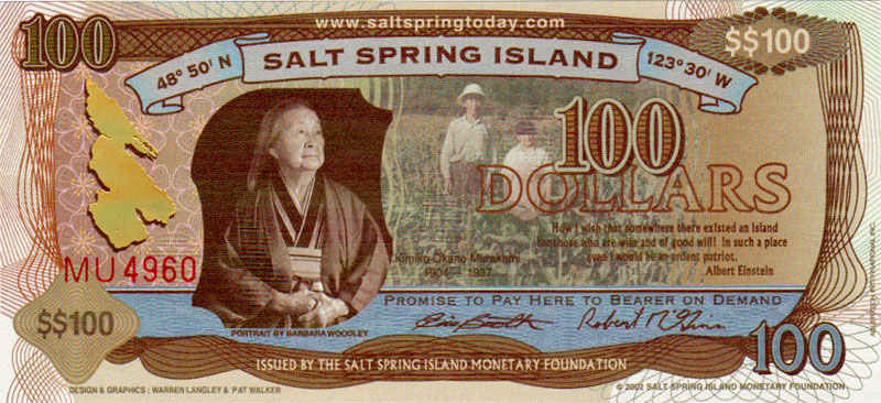 Salt Spring Dollars $100 Bill