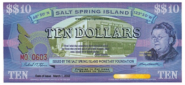 Salt Spring Dollar $$10 bill