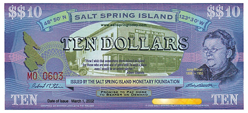 Salt Spring Dollar $$10 bill