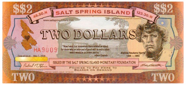 Salt Spring Dollar $$2 bill